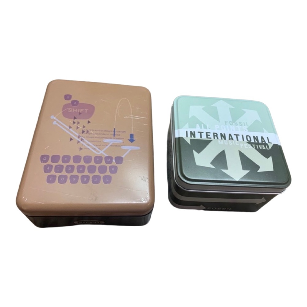 Fossil vintage metal storage watch boxes